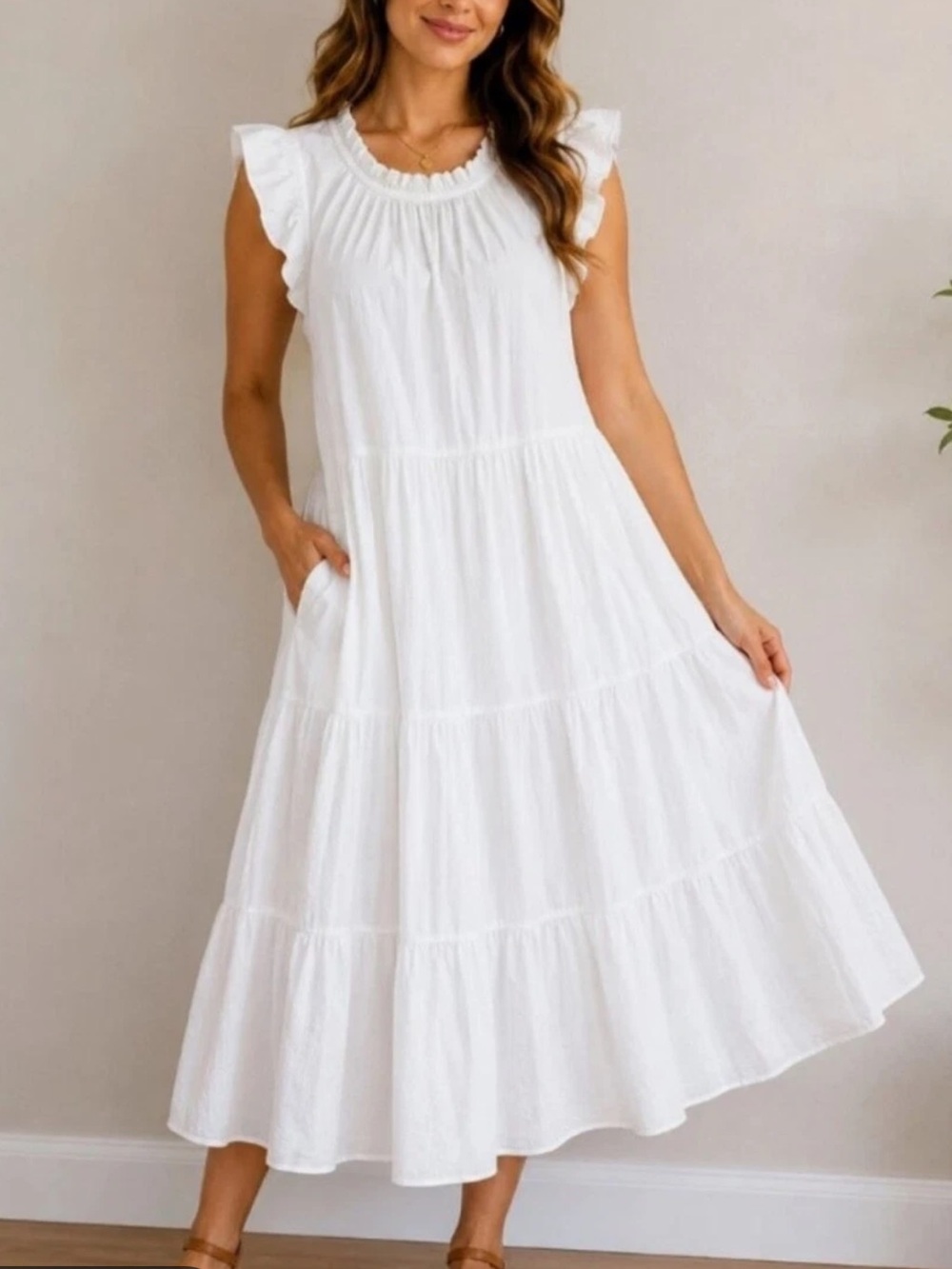 J. Crew White Tiered Cotton Poplin Midi Dress